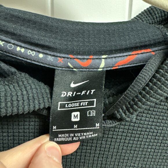 Nike Center Swoosh Hoodie Men’s Medium Black Loose Fit Waffle Knit Dri Fit - Picture 3 of 6
